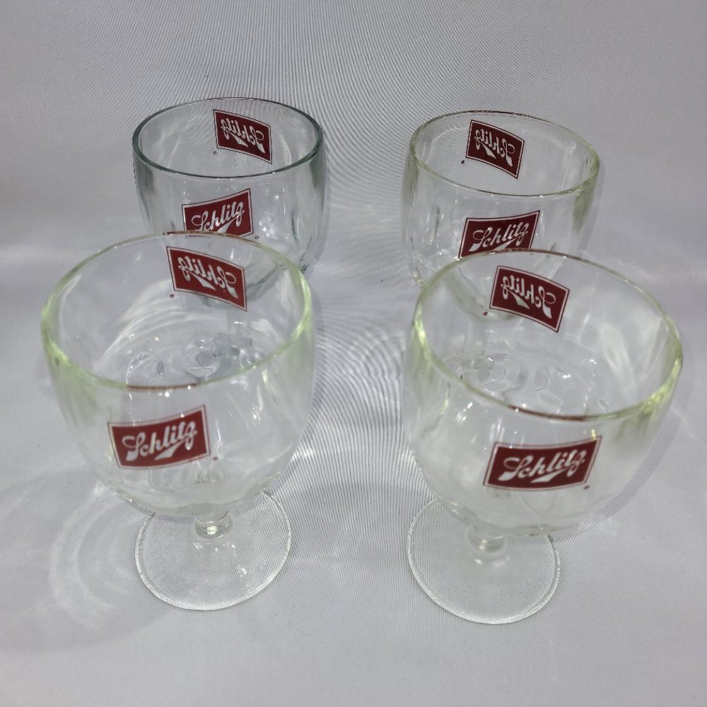 Schlitz Vintage Beer Goblet Set 4 Mug 6.25" Carnival Glass 1970s Bar